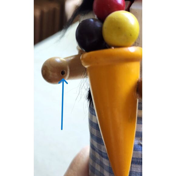 NUTCRACKER-Wood-Moving Lever Mouth-Baker Basket w/Bread-Ice Cream Cone-10" Tall - Picture 13 of 13